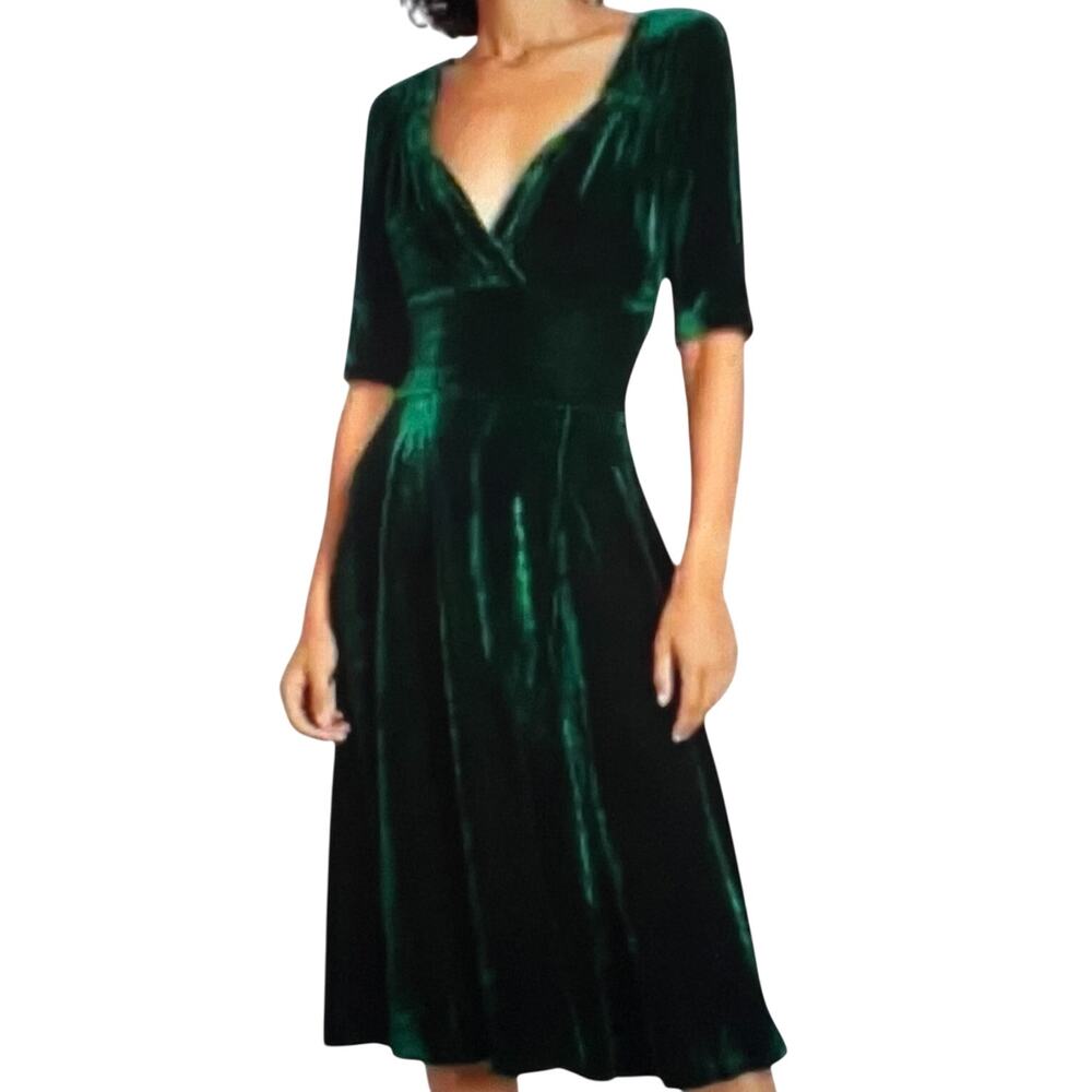 ModCloth x Collectif Trixie Velvet Solid Doll Dress Green Sz S Retro Pinup Glam